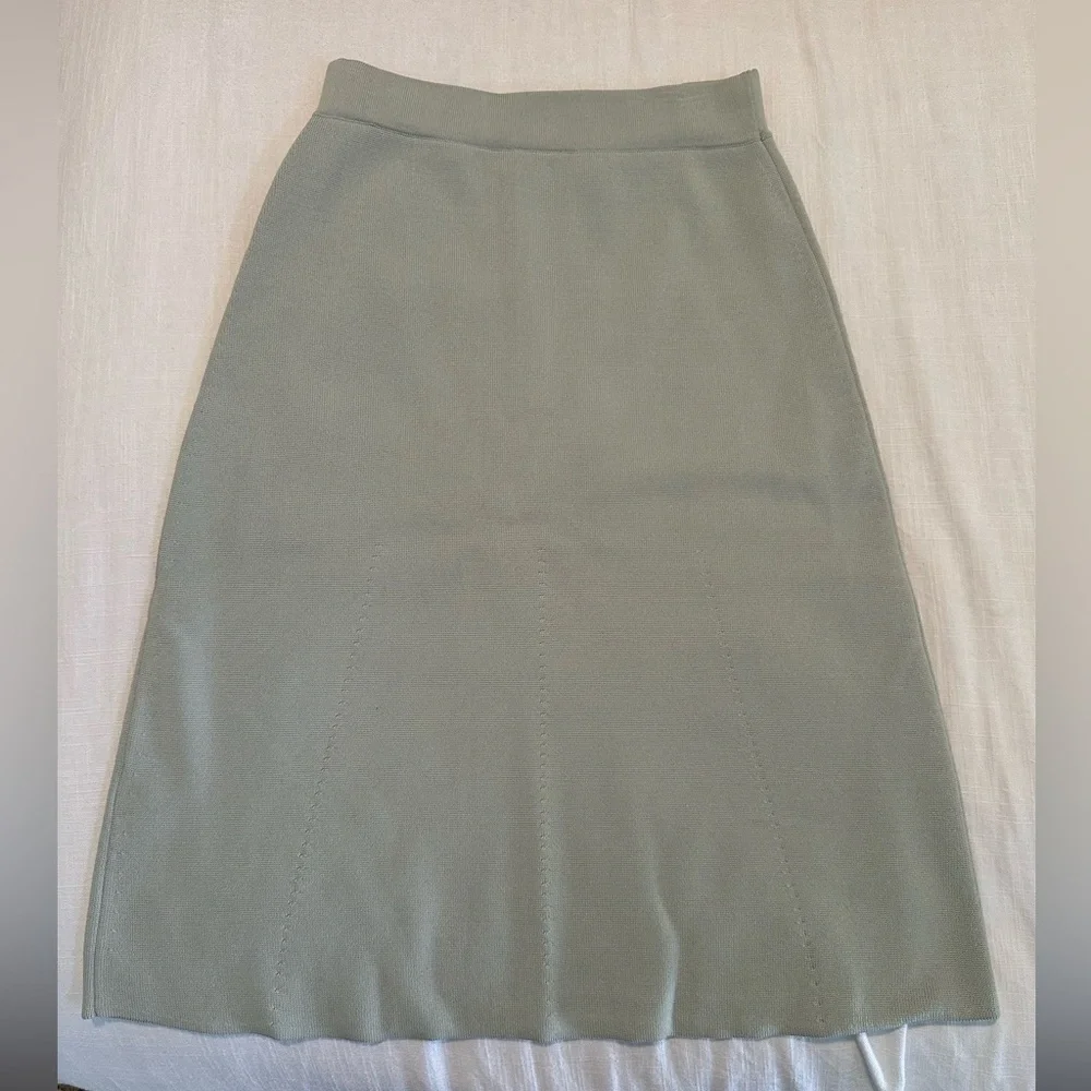 REISS Bridgette Sage Green Pencil Knit Skirt Pockets High Waisted Womens Size 2
